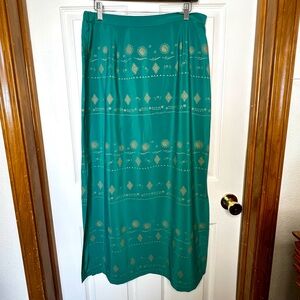 Karen Scott Turquoise & Gold Patterned Maxi Skirt